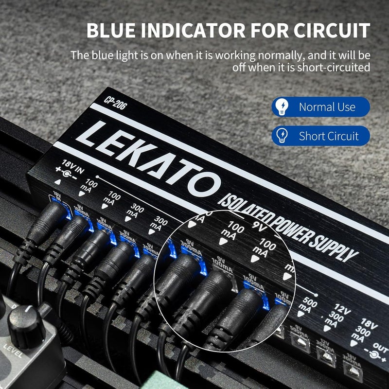LEKATO مزود طاقة دواسات الجيتار - مزود طاقة معزول بـ 12 منفذ، خرج DC 9V/12V/18V، من 100mA إلى 500mA لدواسات التأثيرات - Image 4